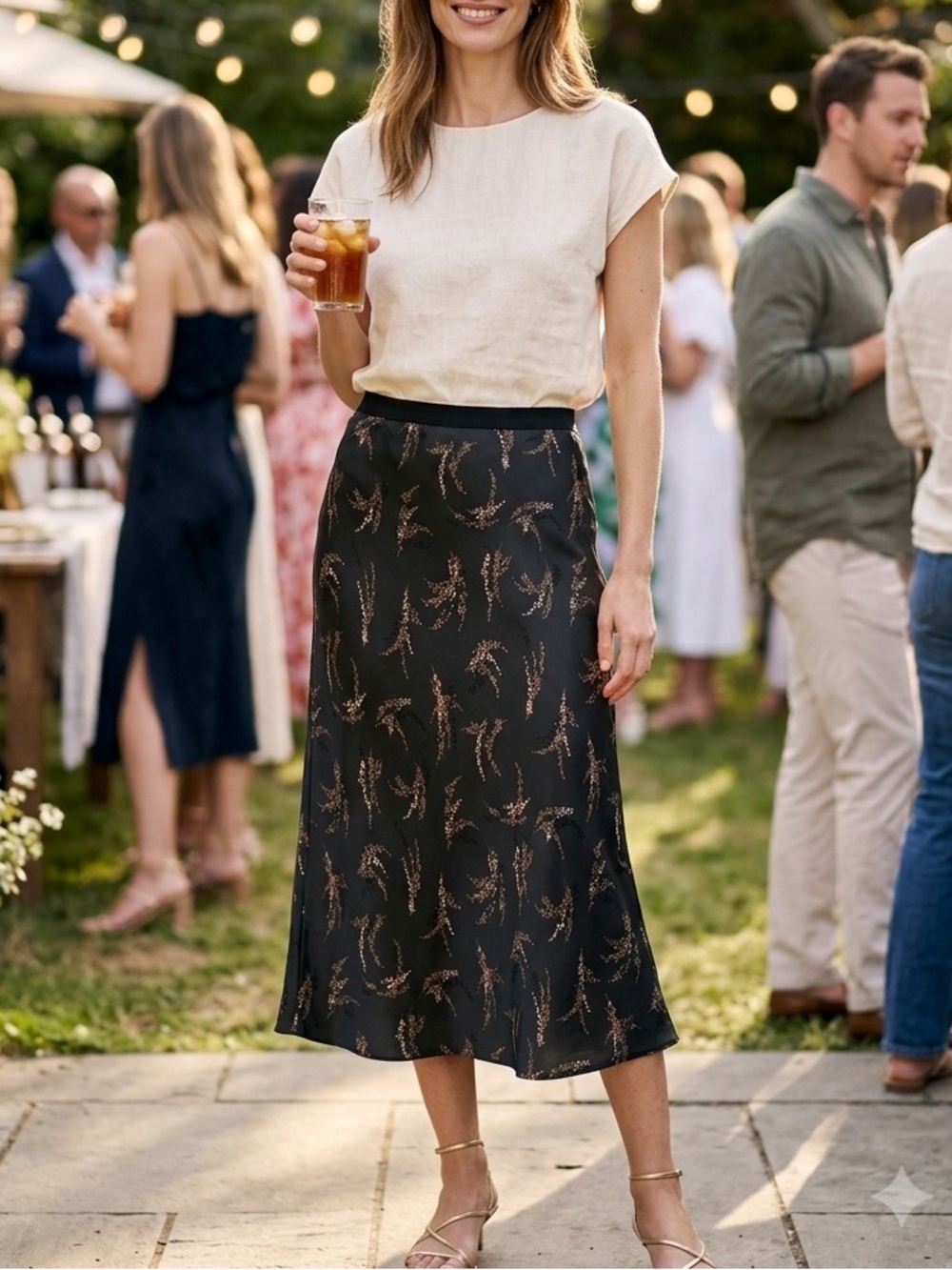 Vince Midi Skirt 100% Silk Large Black Floral Silk Slip Skirt Luxury Aesthetic